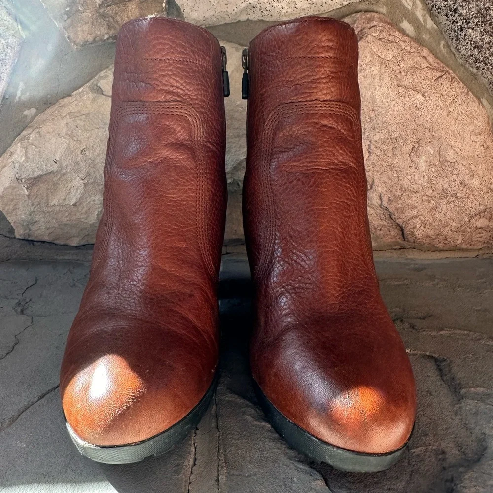 Timberland Womens Stratham Ankle Boots Block Heel Brown Leather Lug Sole